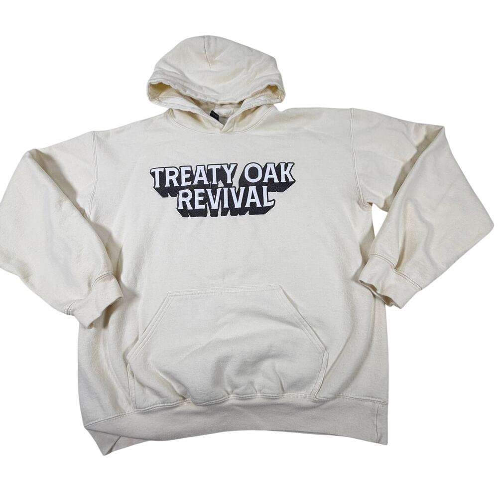 Gildan Treaty Oak Revival Pullover Hoodie Cream Unisex Sz M